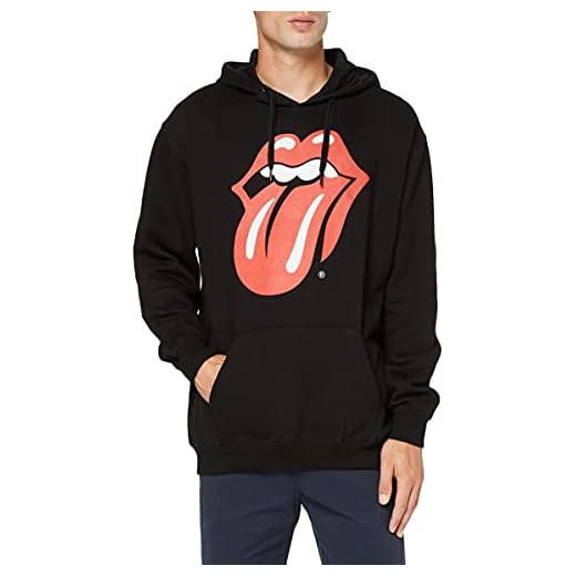 Rolling Stones The Pullover Hoodie: Checker Tongue Sudadera con Capucha, Negro (Black Black), S para Hombre