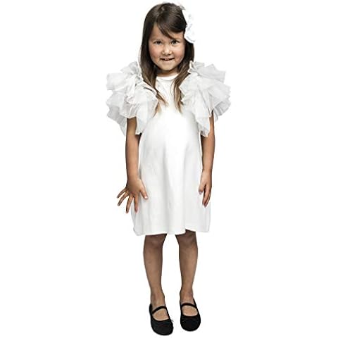 Girl Dress Baby Toddler, with Huge Layered Tulle Sleeves Wings - Perfect Party Outfit, Girls' Special Occasion Dresses White Cover