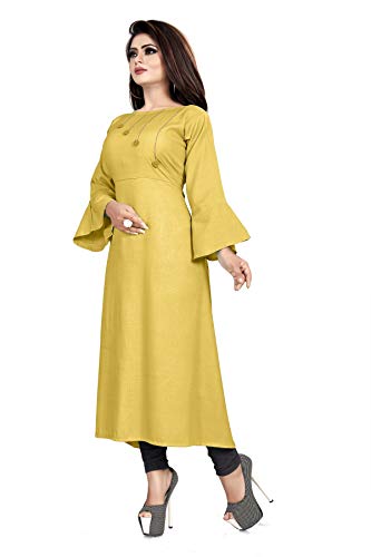 Image of Cotton Plain & Solid 3 /4 Sleeve A-Line Kurtis for Women