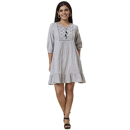 Image of Globus Women Brown Solid A-Line Casual Dress-3638035001