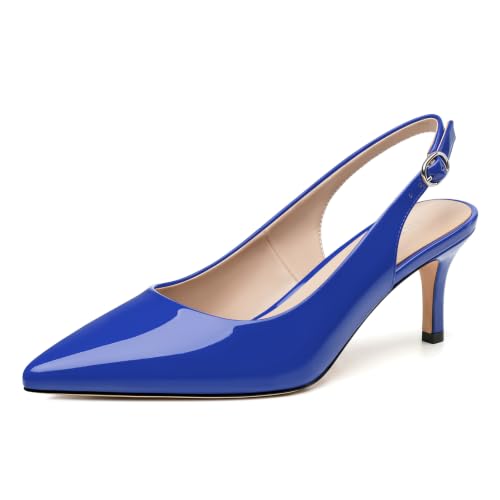Image of NUMALEO Slingback Heels for Women Pointed Close Toe Kitten Heels Patent Pumps Dress Party Comfy Heeled Sandals Stiletto 2.5 Inch Dress Shoes