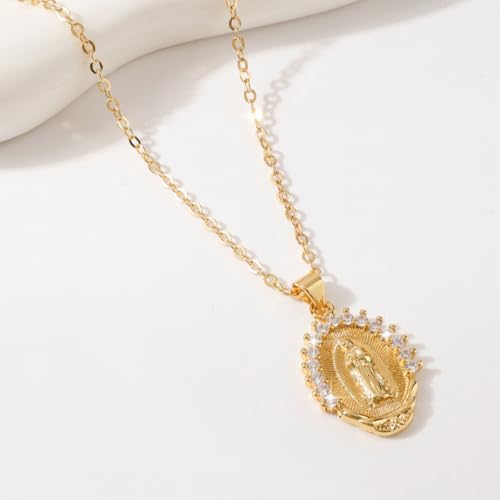 Our Lady of Guadalupe necklace on model