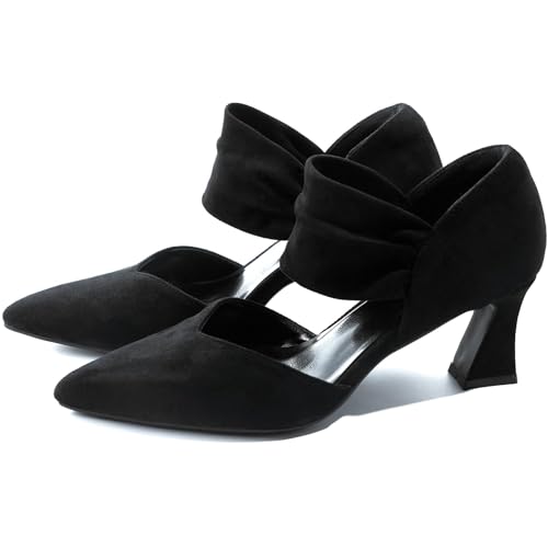 Womens Kitten Heel Dress Shoes Pointed Toe Slip On Party Elegant Pumps Ankle Strap Cutout Wedding Office Red Black Size 6.5-11.5