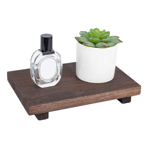 NBEADS Soporte de Pedestal de Madera para Encimera de Baño de Cocina, Bandeja de Vertical de Madera para Servir Velas, Botellas, Toallas de Maquillaje, Planta, Coco Marrón, 23x15x4 cm