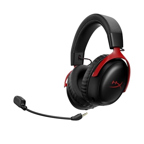 HyperX Cloud III S Wireless, Cuffie Bluetooth, Audio 3D, Microfono Noise-Cancelling, Fino a 200 ore di Autonomia, Dongle USB-C, Compatibili con PC, PS5, Nintendo Switch, Nero/Rosso