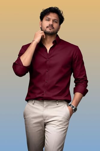 Image of Men's Casual Cotton Blend Shirt | Regular Fit | Full Sleeve | Solid Design