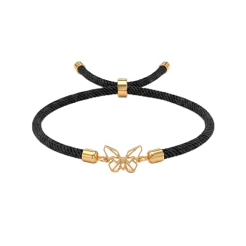 Bracelet – or 18 carats – 0.22 gr – design cordon noir tressé avec papillon délicat – symbole élégant – Valeur refuge – Idée cadeau –...