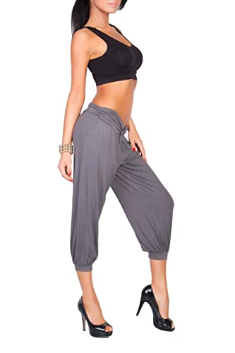 Amourelle Damen Sommer Haremhose Pumphose Yoga Pants 3/4 aus luftigem Stoff (L, Graphite) Cover