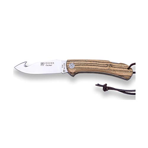 Joker COCKER Hunting Skinning Knife, 3.54-inch Blade with Olive/Bocote Wood Handle, Leather Lanyard – Tool for Fishing, Hunting, Camping, and Hiking (Bocote Wood)