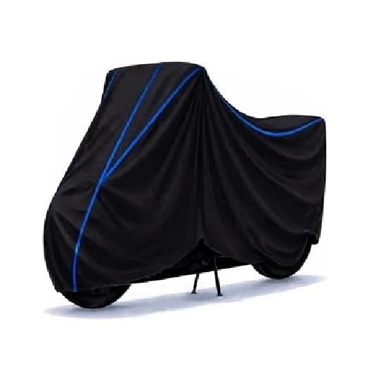 Image of Bike Cover Compatible with TVS Radeon Dual | Water Resistant Universal Motorcycle Rain Cover | Heavy Duty UV, Dust & Scratch Protection | Indoor Outdoor All Weather | Black Blue Piping Elastic