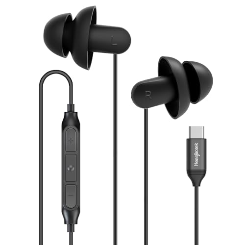 Hearprotek Sleep Headphones, 1 Pair USB C Wired Earbuds with Soft Silicone Noise Reduction Type C Earbuds with Microphone, Ideal for Sleeping, snoring, Relaxation (Black)