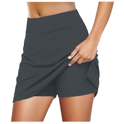 Falda de tenis para mujer, falda de verano, cintura alta, 2 en 1, falda deportiva para golf, deporte, falda suave y acogedora con pantalones, falda de verano de cintura alta, ligera, cómoda, minifalda