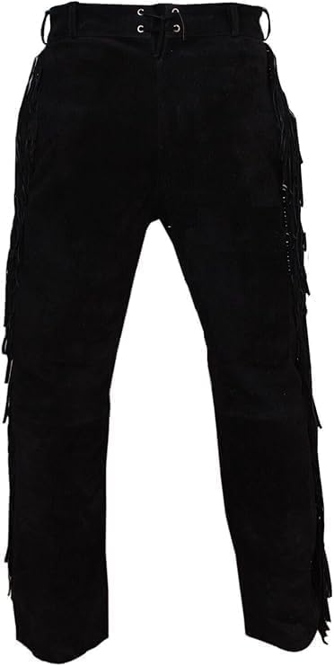 Western Suede Buckskin Genuine Leather Pants Men Native American Fringe Cowboy Pants Reenactment Mountain Trouser