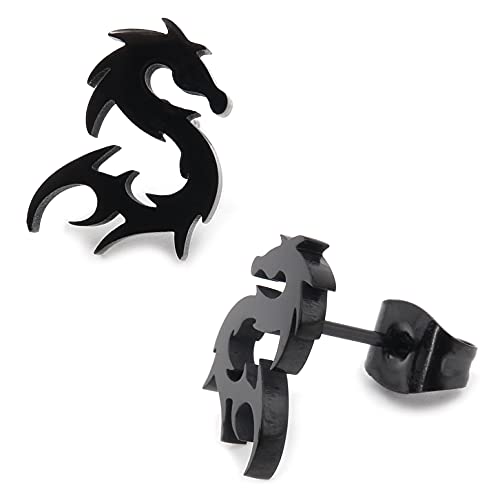 Steelmeup Stainless Steel Gold-tone Silver-tone Black Color Dragon Silhouette Post Stud Earrings