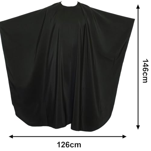 IC-collection Friseurumhang Profi – Extra Groß 126x146 cm – Wasserabweisender Haarschneideumhang aus Polyester – Verstellbarer Hakenverschluss – Für Salon & Zuhause, Schwarz