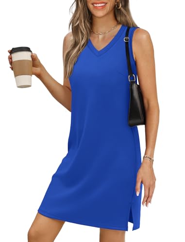 Image of BKRIVE V-Neck Summer Casual Beach Dresses for Women 2026 Vacation Women's Sleeveless Sundress with Split
