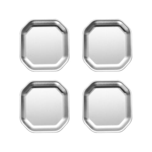 XUZHID Dinner Plates?Pack of 4 Gold/Silver Stainless Steel Plates for Dinner and Camping Use Portable Dishes for Home and Outdoor Meals