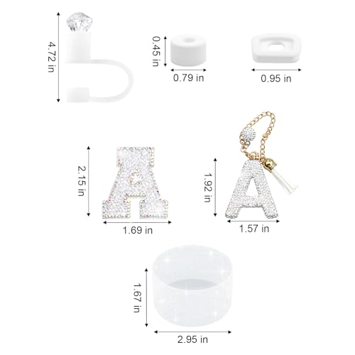 Hpebl 6PCS White for Stanley Cup Accessories Set 30/40 OZ Silver Bling Rhinestone Initials Charms for Stanley Decorations Tumbler Accessories Including Diamond Straw Topper, Spill Stopper（Letter G） - image 3