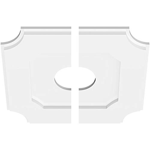 Image of Ekena Millwork CMP16LE2-04000 Locke Architectural Grade PVC Contemporary, Two Piece Urethane Ceiling Medallions 16 inchOD x 4 inchID x 9 1 /2 inchC x 1 inchP