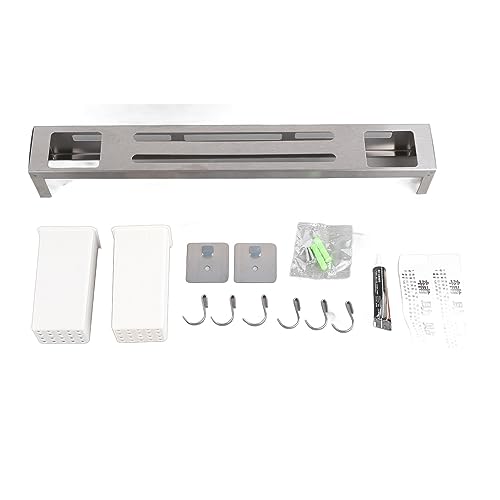 Sunicon 40cm Stainless Steel Kitchen Knife Holder Wall Mounted with Hooks,No Punch Wall Mounted Multifunction Kitchen Utensil Hanger, for Kitchen Knives Tools