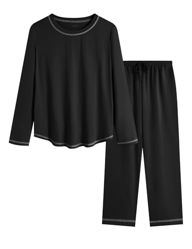 Image of KCW Womens Pajamas Sets 100% Cotton 2 Piece Lounge Set Long Sleeve Tops and Pants Soft Pjs Sleepwear with Pockets