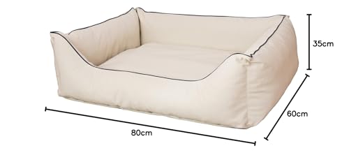 CopcoPet Hundebett kleine Hunde – Waschbares Hundekissen 【Wendebett】 Hundekorb aus Kunstleder - Formstabiles Hundesofa - Hundekörbchen mit erhöhten Rand, Dog Bed Beige 80 x 60 cm