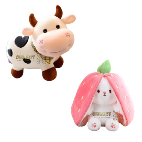 Image of Reversible Soft Toys for Kids, Stuffed Animal Plush Toys for Boys & Girls - Plushie Toy (Bunny add Cow) Cute Hugging Toy for Boys & Girls Birthday Gift for 1-6 Year Old (Bunny and Cow Combo)