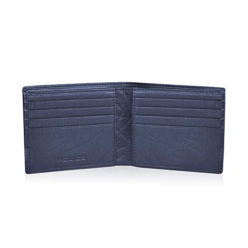 Police Branded Wallet for Men Leather Original | Premium Slim Wallet for Men Stylish Money Bifold Genuine Leather Gents Purse with 10 Card Slots - Navy Blue & Black