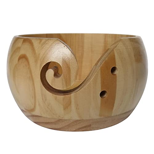 Yiju 6inch Wooden Yarn Bowl Handmade Wood Bowl for Knitting and Crochet Yarn Ball, Thread, Knit Holder, Storage, Wood