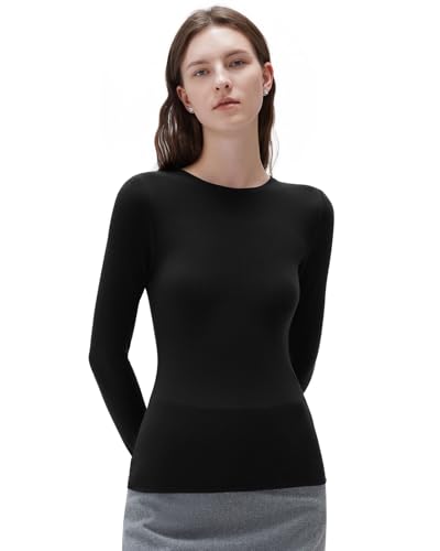 SUUKSESS Cloud Cashmere Women Crew Neck Fitted Long Sleeve Shirt Basic Knit Tops