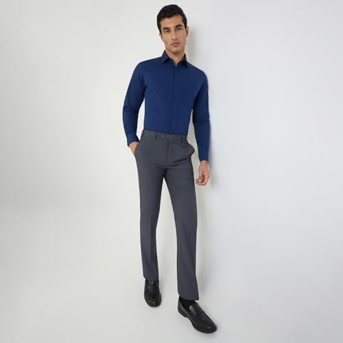 Image of Raymond Men's Slim Fit Pure Cotton Structure Pattern Semi Cutaway Collar Full Sleeve Formal Shirt