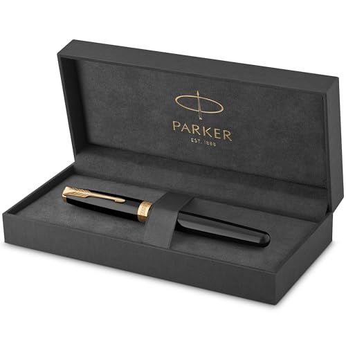 Parker Sonnet Black Lacquer Fountain Pen, Medium Nib, Black Ink