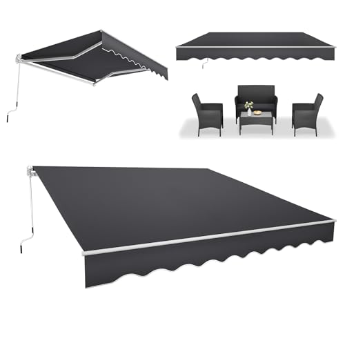 ACXIN Toldo de aluminio, protección solar, brazo articulado, toldo de casete, toldo para balcón, con manivela, resistente al agua, gris oscuro (3,6 m x 3 m)