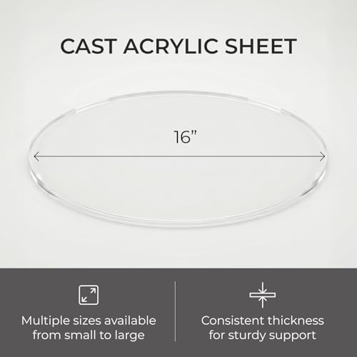 Image of Clear Plexiglass Sheet Round 16 Inch Diameter 1 /8 Inch Thick Acrylic Cake Board Display Stand Flame-Polished Tabletop Protector for Crafts Coasters by Fab Glass and Mirror