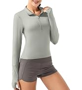 GGOV Crop Tops Women's Long Sleeve Workout Shirt with Half Zip Closure, Slim Fit, and Buttery-Sof...