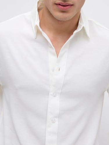 VASTRADO Pearl White Slub Crinkled Boxy Crop Shirt - Image 5