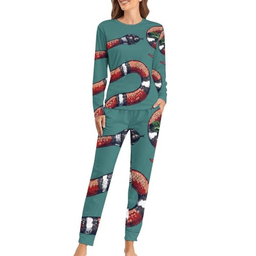 Pyjama femme serpent noir rouge finies les nuits froides avec ce sleepwear manches longues