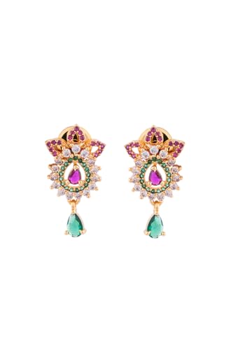 Image of Radha's Creations brass Ruby Emerald stud earrings one gram gold for women and girls one gram gold
