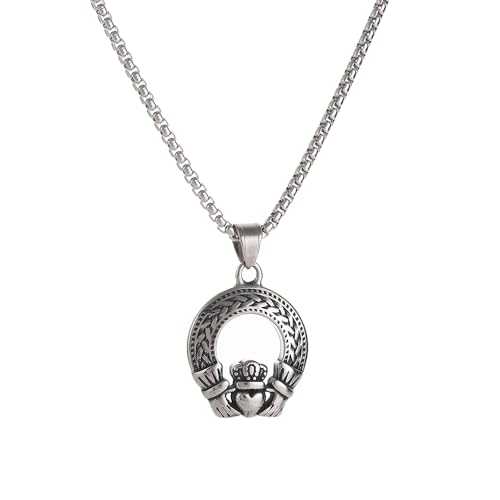 TURTLEDOVE Irish Claddagh Pendant Necklace, Stainless Steel Love Knot Pendant, Traditional Irish Design Jewelry for Love