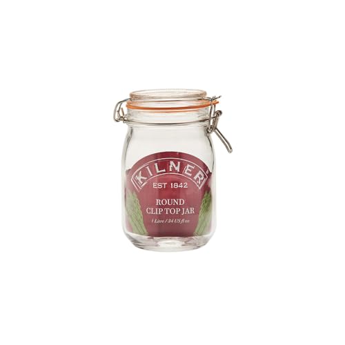 Image of Kilner Premium 2L Round Airtight Glass Jar with Clip Top Lid for Coffee, Tea, Flour, Pulses, Grains, Lentils, Biscuits | Transparent, Reusable Multipurpose Kitchen Storage Container