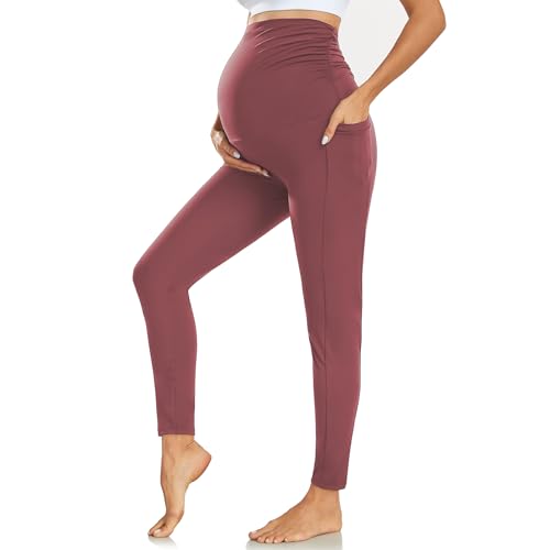 Farrobor Leggins Premama con Bolsillos Ropa Embarazada Mujer Pantalones Premama Cintura Alta Mallas Maternidad Elasticos