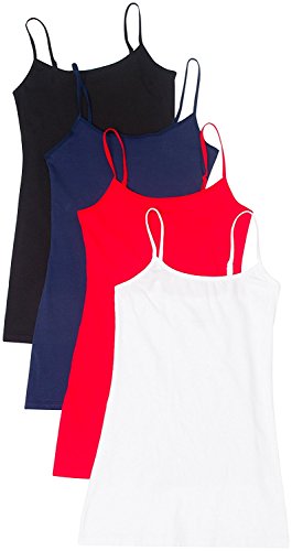 4 Pack Active Basic Women's Basic Tank Top (3X,Black/White/Navy/Red)