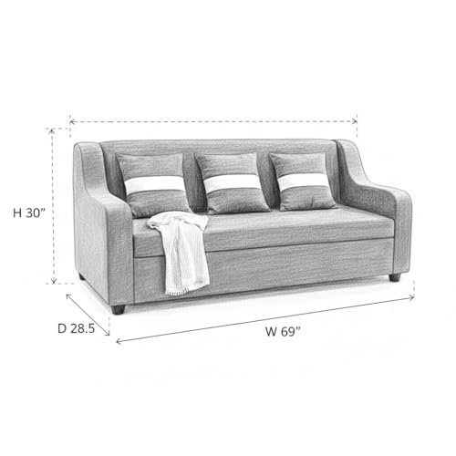 Image of KENDALWOOD Furniture 3 Seater Fabric Curve Handle Sofa for Living Room Furniture | 3 Seater Sofa | Sofa for Home & Office | Fabric Color:- Dark Gray