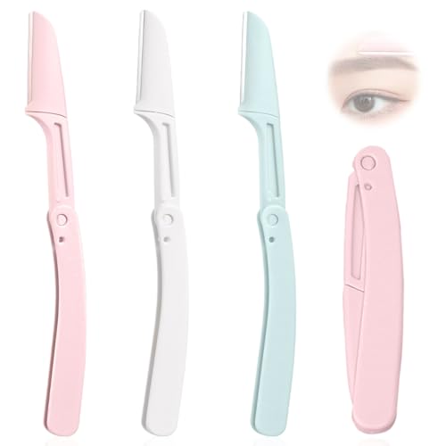 3 Pezzi Pieghevole Rasoio per Sopracciglia per Donna e Uomo, Rasoio di Sicurezza, Depilazione Rasoio Viso, Formato Riutilizzabile, Portatile