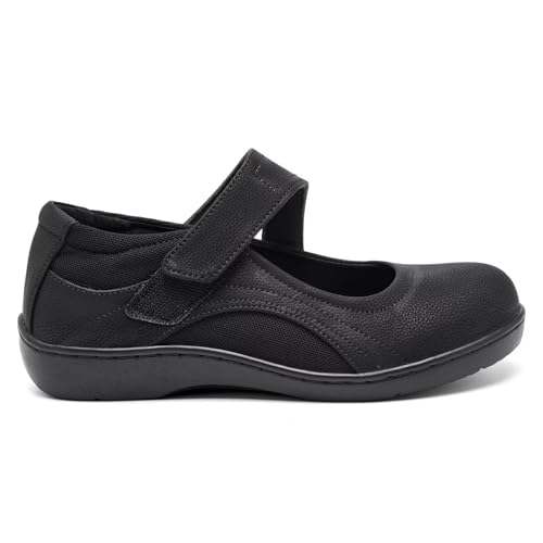 Image of Mary Jane Shoes Women Leather Orthopedic Flats Round Toe Casual Dress Shoes Non Slip Work Shoe with Memory Foam