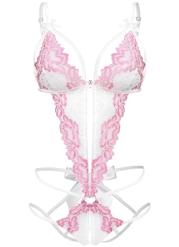 Image of Donnalla Women's Deep V Lace Teddy One Piece Lingerie Cutout Strappy Lingerie