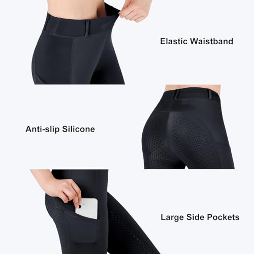 Turnhier Women Equestrian Breeches Riding Tights Pockets,Women Training Breeches Pants With Silicone (Black,S) thumb #3