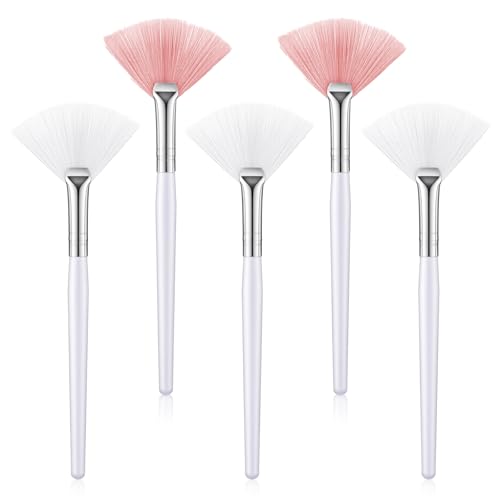5 Pcs Mask Brushes for Facials, Soft Reusable Face Mask Applicator Tool Washable Fan Shaped Face Masks Brush Applicator for Women Girls Lady (Pink, White)