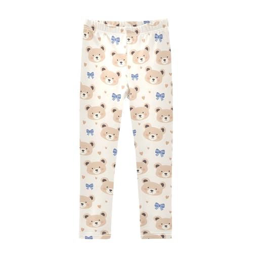Blue Bow Bear Love Girls Leggings Soft Stretch Workout Yoga Dance Pants for Kids Casual Tights