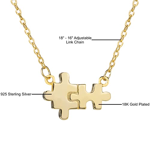 Aloha Jewelry Company 18K Gold Plated 925 Sterling Silver Perfect Pair Puzzle Piece Pendant with 18" -16" Adjustable Link Chain, Hypoallergenic Nickle Free For Sensitive Skin, Gift Box Included4